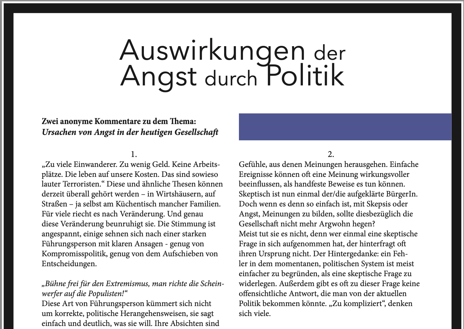 Auswirkungen der Angst durch Politik